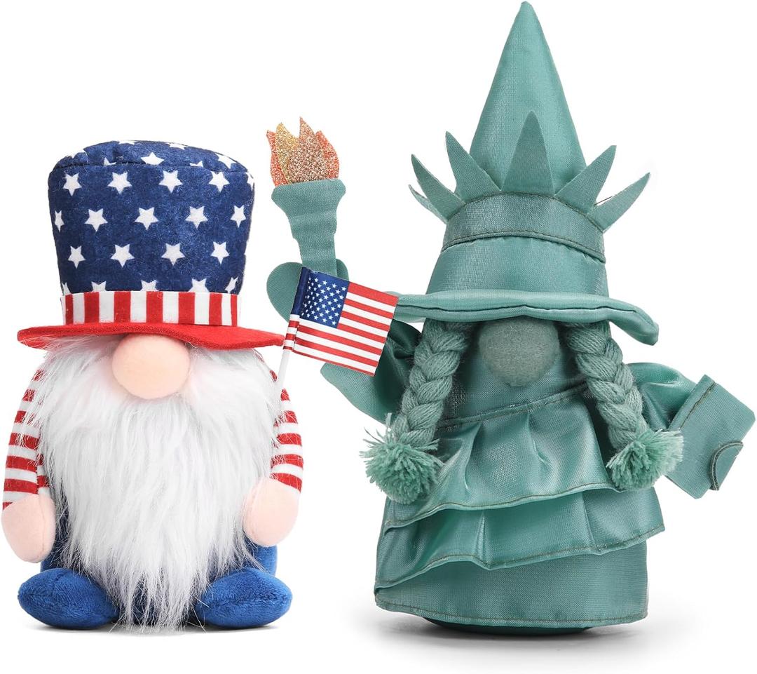 4th of July Patriotic Gnome Decorations, 2PCS Handmade Swedish Tomte Gnomes Plush Statue of Liberty Doll Table Ornaments for 250th Anniversary Independence Day Memorial Day Armed Forces Day