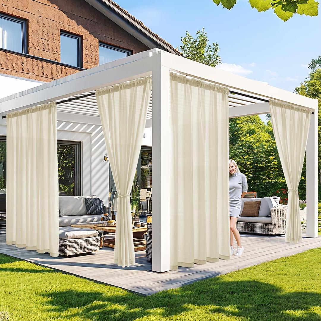 MIULEE Cream Beige Privacy Outdoor Curtains Waterproof Non-See-Through Semi Sheer 2 Panels Set Elegant Rod Pocket for Patio, Porch, Pergola, Cabana, Gazebo, 52 X 108 Inch Long