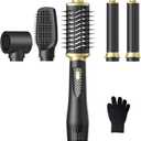 Atopskins 5 in 1 Blow Dryer Brush Set, 1000W Professional Hot Air Styler, Ionic Hair Dryer Brush, 3 Heat Settings, Auto Curling, Fast Drying, Ideal Hair Styling Tools Gift for Women (Black Gold)