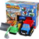 POPULAR PLAYTHINGS Magnetic Build-a-Truck Set - 4 Construction Vehicles with Real Construction Site Sounds