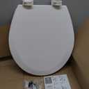 Bath Bliss Beveled Standard Round Toilet Seat | Wooden | Resists Peeling and Chipping | Adjustable Quick Attach Non-Slip Hinges | White