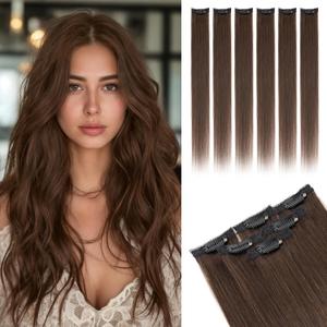 Rich Choices Real Human Hair Clip In Extensions-6 Pcs Single Clip Design-100% Remy Hairs Invisible Clip in Extensions for Thin Hair-Seamless Hairpieces for Women/Men-20 Inches #2R Chocolate Brown