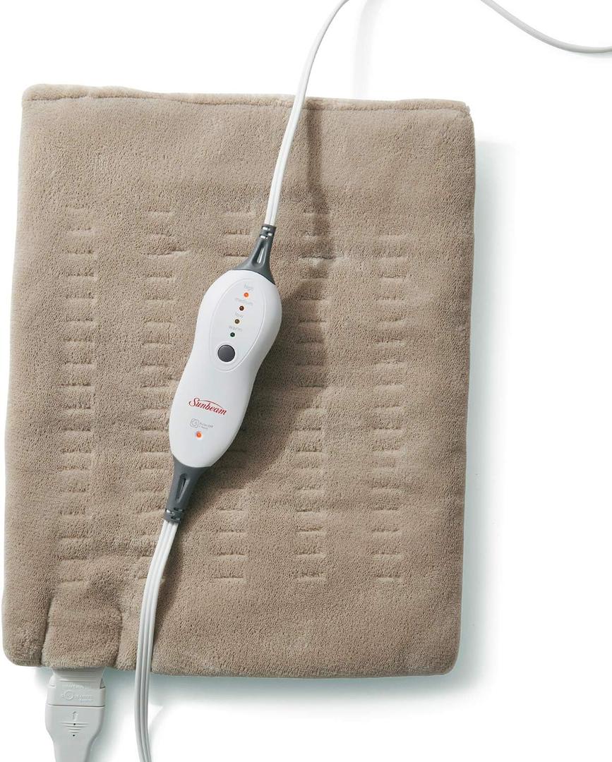 Sunbeam Premium King Size Heating Pad with Compact Storage - Moist Integrated Heating Pad for Pain Relief, 4 Heat Settings, 2 Hour Auto-Off, Beige, 12 x 24-inch