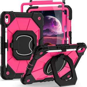 Case for iPad 10th Generation 10.9 Inch/iPad 11 Inch (A16) 2025 11 Inch,10th Generation Case with 360 Rotating Stand Screen Protector,Heavy Duty Shockproof Cover for iPad10th,Black Pink
