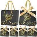 EQOREIIN Small Thank You Gift Bags 50pcs 5.5x2.5x4.7 Inches Small Gift Bags with Handles Bow Ribbon Black Paper Bags for Party Favor, Mother's DayValentine's Day, Wedding, Baby Shower (Black)