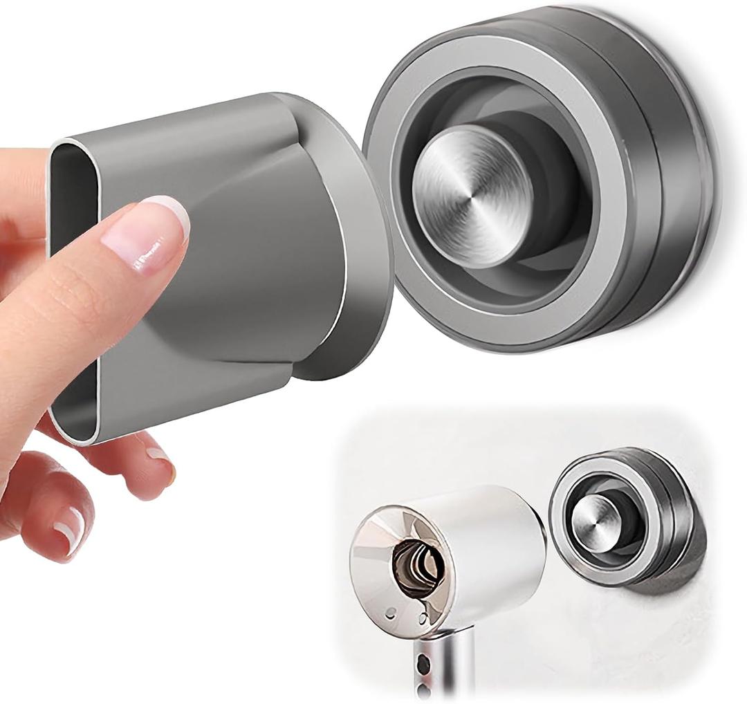 Magnetic Hair Dryer Holder, No Drill Blow Dryer Wall Mount with Suction Cups, Universal Hair Dryer Stand for Bathroom/Bedroom Tile, Glass & Metal Surfaces