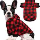 Red Plaid Dog Hoodie Soft Warm Fleece Lined Dog Sweater Hoodie with Leash Hole and Pocket Elastic Pet Coat Clothes Dogs Sweatshirt for Small, Size Dogs (Red A, Small)