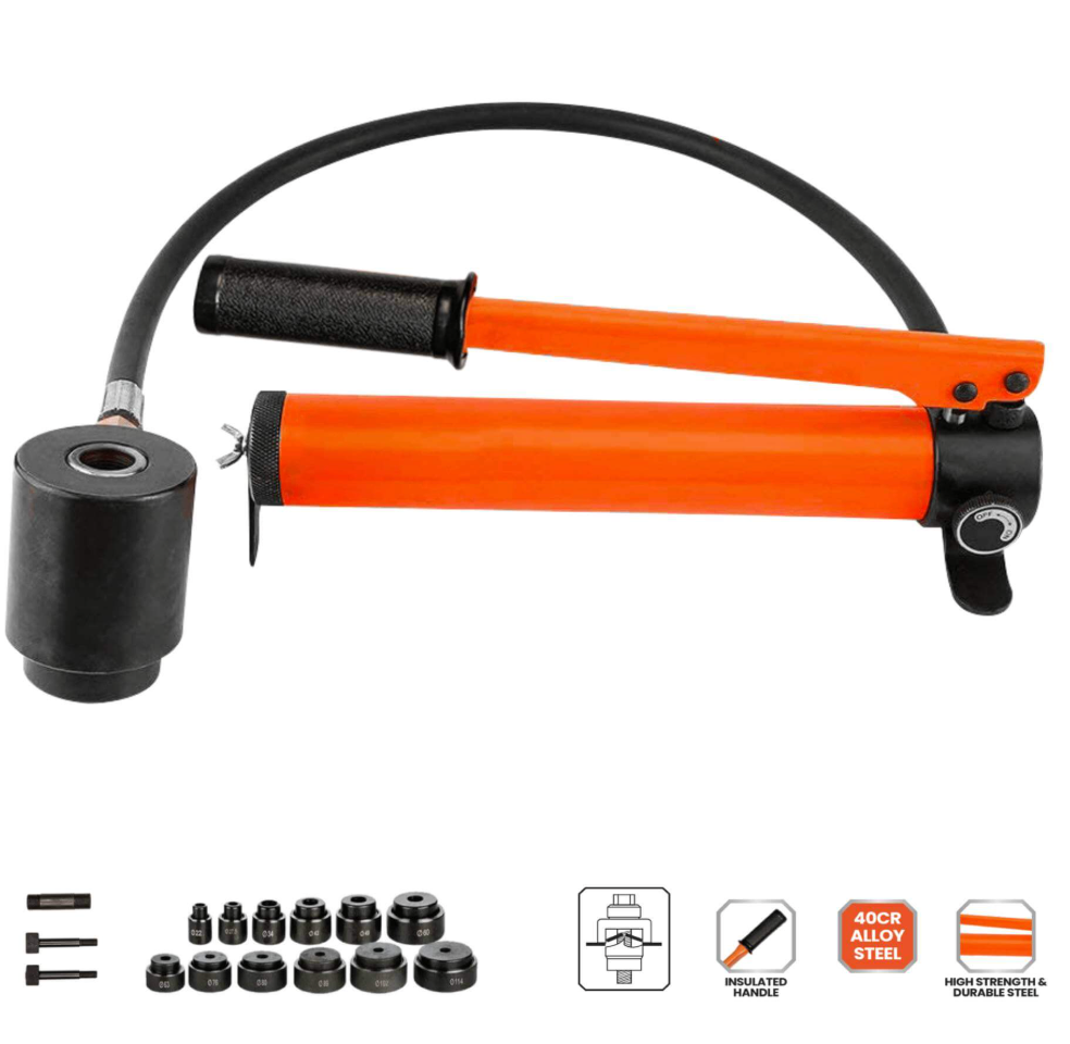Gearcess 
15 Ton Hydraulic Knockout Punch Kit, Knock Out Set with 10 Dies，1/2" to 2" Conduit Hole Cutter Set, Heavy Duty Hole Cutter for Steel, Stainless Steel, Aluminum & Plastic