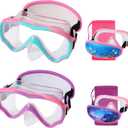 Swim Goggles Kids 6-14, Diving Mask No Tangle StrapWater Goggles Nose Cover for JR / Youth (2PK - Pink)