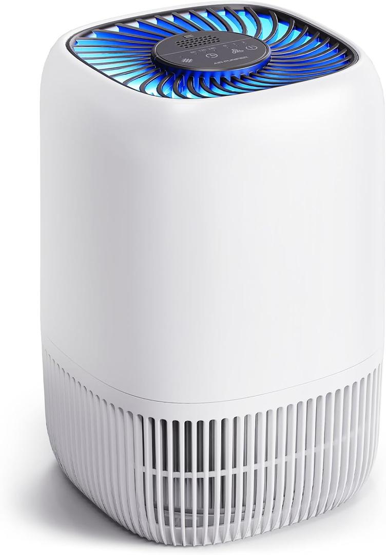 Air Purifiers for Home with High Efficiency Filter Up to 1076 Ft for Pet Hair, Odors, Pollen, Smoke, Compact Air Cleaner with 3 Speeds, Timer, Aroma Quiet 360Intake Filter, White