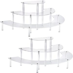 2PACKS Acrylic Display Risers, 3 Tier Clear Cupcake Stand Risers, Perfume Stand Organizer, Half Moon Dessert Stand, HENABLE Shelf Risers for Display Stands for Food, Amiibo Funko POP Figure (2half