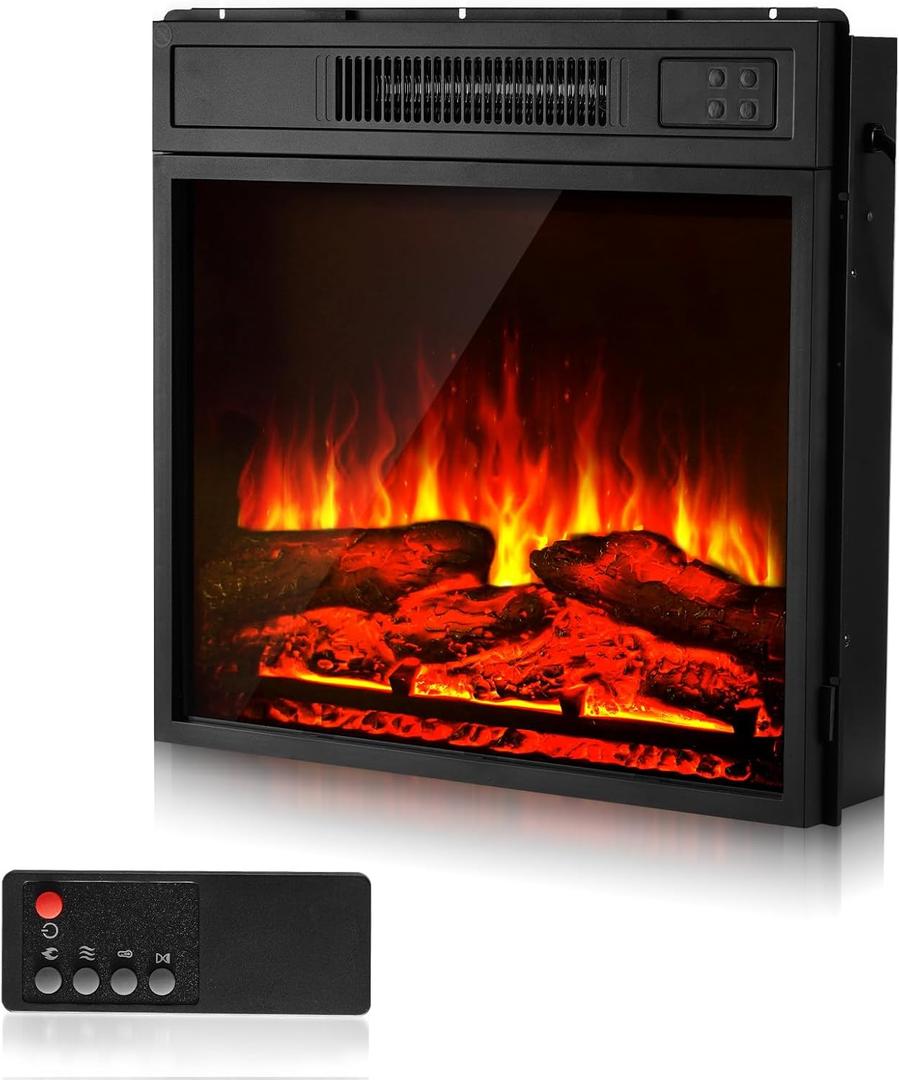 VEVOR Electric Fireplace Insert, 18 inch Recessed and Wall Mounted with Adjustable 3 Flame Brightness Levels & 24h Timer & Remote Control, Indoor Heater w/Overheat Protection, 5000BTU Black