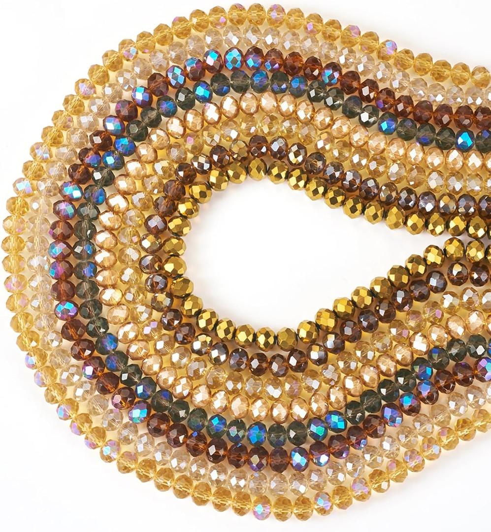 Elecrelive 8 Strands 8mm Faceted Rondelle Crystal Glass Beads Orange Brown Briolette Spacer Beads Autumn Style for Halloween Bracelet Necklace Earring Beading Jewelry Making