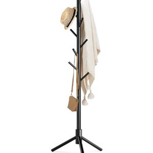 Haddockway Wooden Coat Rack Stand with 8 Hooks New Zealand Pine 3 Adjustable Coat Standing Tree Easy Assembly for Coats, Hats, Scarves and Handbags for Entryway, Hallway, Bedroom, Office