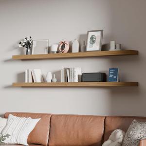 60 inch Long Floating Shelves for Wall,Solid Wood Long Shelves Set of 2,Natural Rustic Mounted Shelves for Bathroom Living Room (Natural, 60 Inch)