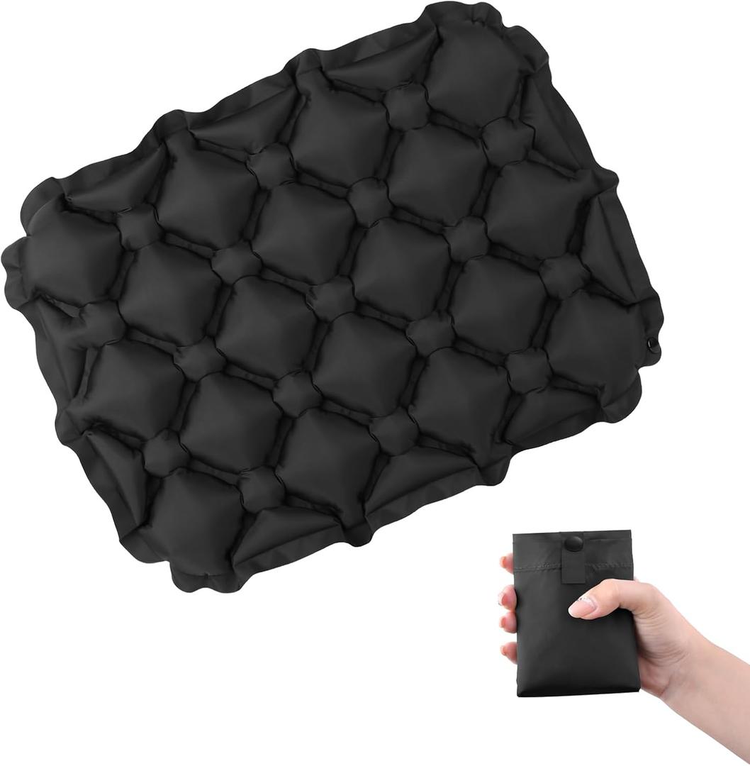 TRIWONDER Ultralight Inflatable Seat Cushion Seat Pad, Easy to Inflate & Deflate Compact Air Pad with Storage Bag for Camping Hiking Fishing Office Airplane Stadium Car (Black)