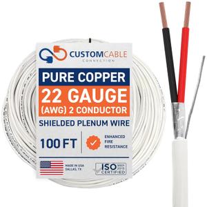 22 AWG 2 Conductor Stranded Shielded Plenum Cable White CL3P Jacket for Security/Alarm/Access Control/Sound - 100 Foot Roll in a Bag
