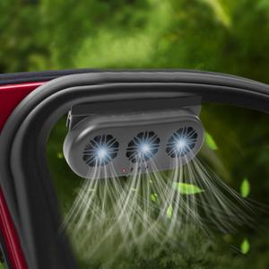 Solar Powered Exhaust Fan for Car Window - Vehicle Ventilation with Three Air Outlets, Black