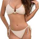 ZAFUL Women's Sexy Cutout Bikini Set High Cut Textured Metal Ring Cheeky Swimsuit Two Piece Bathing Suit, Small