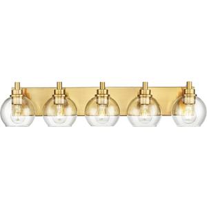 Bathroom Light Fixtures, 5 Light Brushed Gold Vanity Light, 32 Inch Modern Wall Sconces with Globe Clear Glass Shade, Vanity Lighting Fixtures Over Mirror, VL195-BG-CL-5