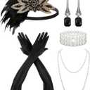 Zinniday Vintage 1920s Accessories for Women, 5 Pcs 20s Flapper Accessories Roaring 20s Theme Set for Evening Cocktail Prom (Black)