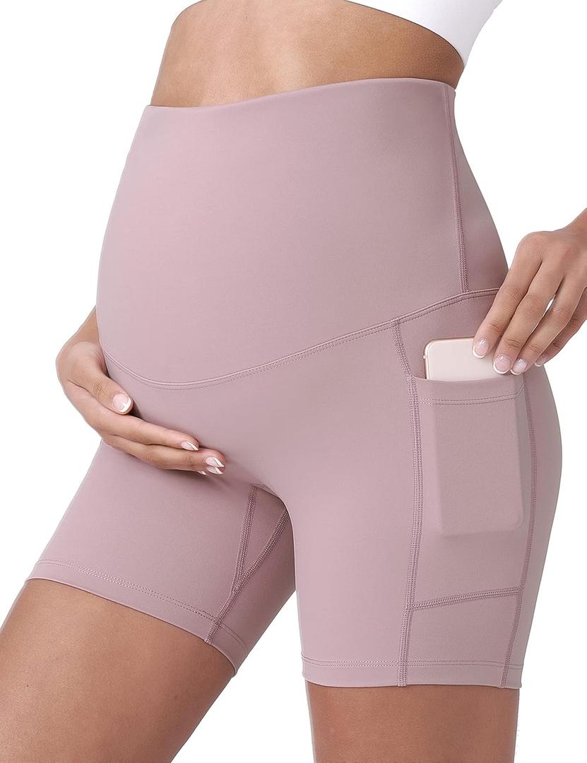 POSHDIVAH Women's Maternity Yoga Shorts Over The Belly Bump Summer Workout Running Active Short Pants with Pockets 5"/8" (Medium)