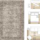 FMFUNCTEX 9x12 Washable Area Rug Vintage Neutral Distressed Large Taupe Non Slip Carpet for Living Room Bedroom Soft Low Pile Indoor Mat Retro Floral Throw Rug for Dining Room Kitchen Office Nursery