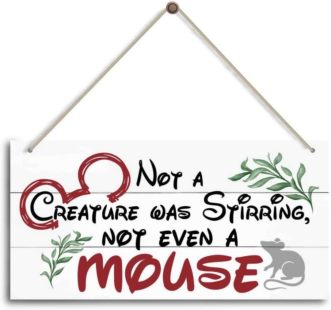 Christmas Door Sign Decor, Not a Creature was Stirring, not Even a Mouse, Winter Seasonal Christmas Wall Art Hanging Wooden Sign Merry Xmas Holiday Decorations for Home Outside Indoor