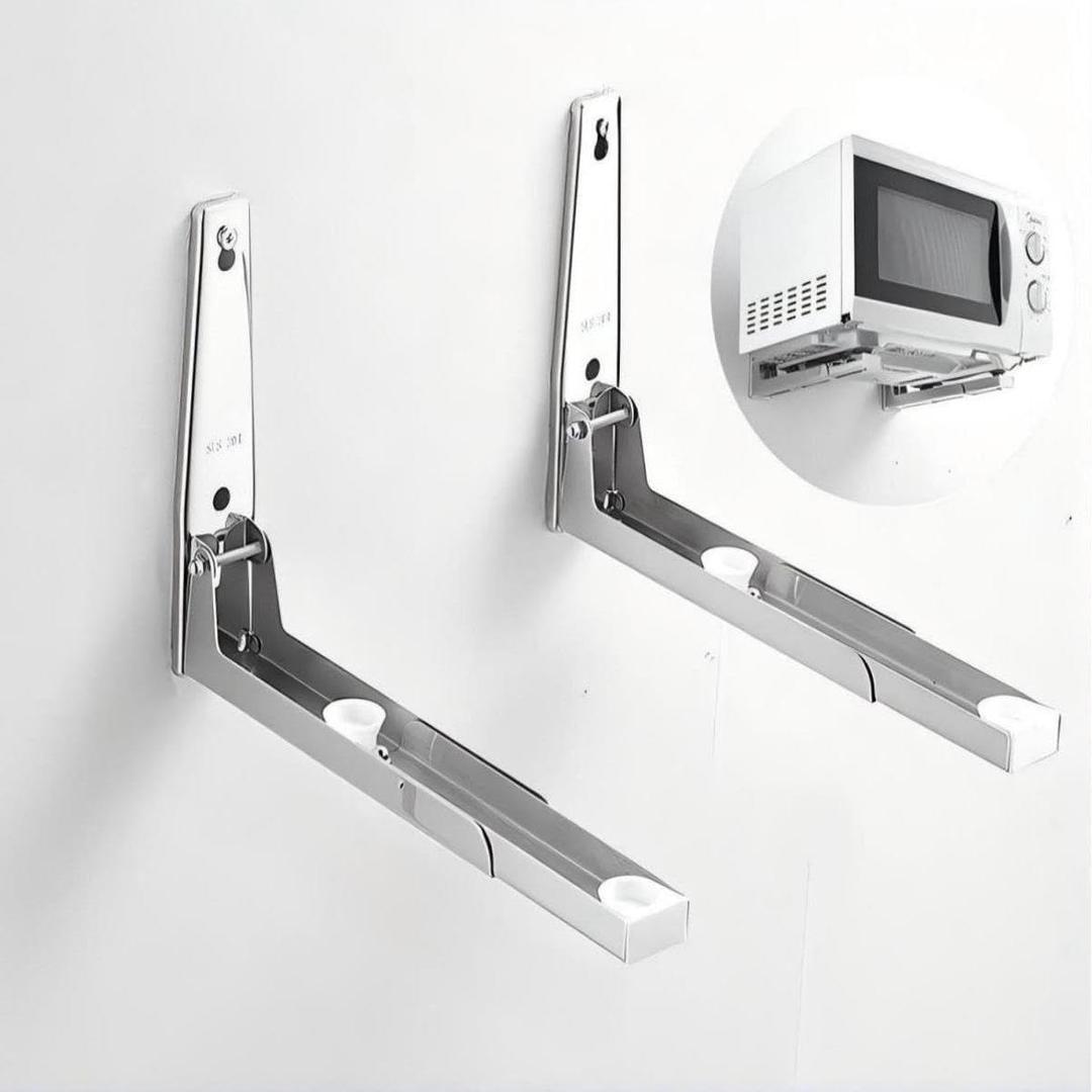 304 Stainless Steel Microwave Shelf Wall Mount,Microwave mounting kit, Foldable, 8 x 8.5 inches, Set of 2 (Silvery)