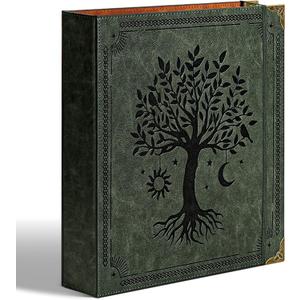 Leather D Ring Binder Fits 8.5"x11" Letter Size Paper, 2 Inch D-Ring Binders Holds 550 Sheets, Notepad Paper Cover Loose Leaf Organizer with Inner Pockets, Green Tree