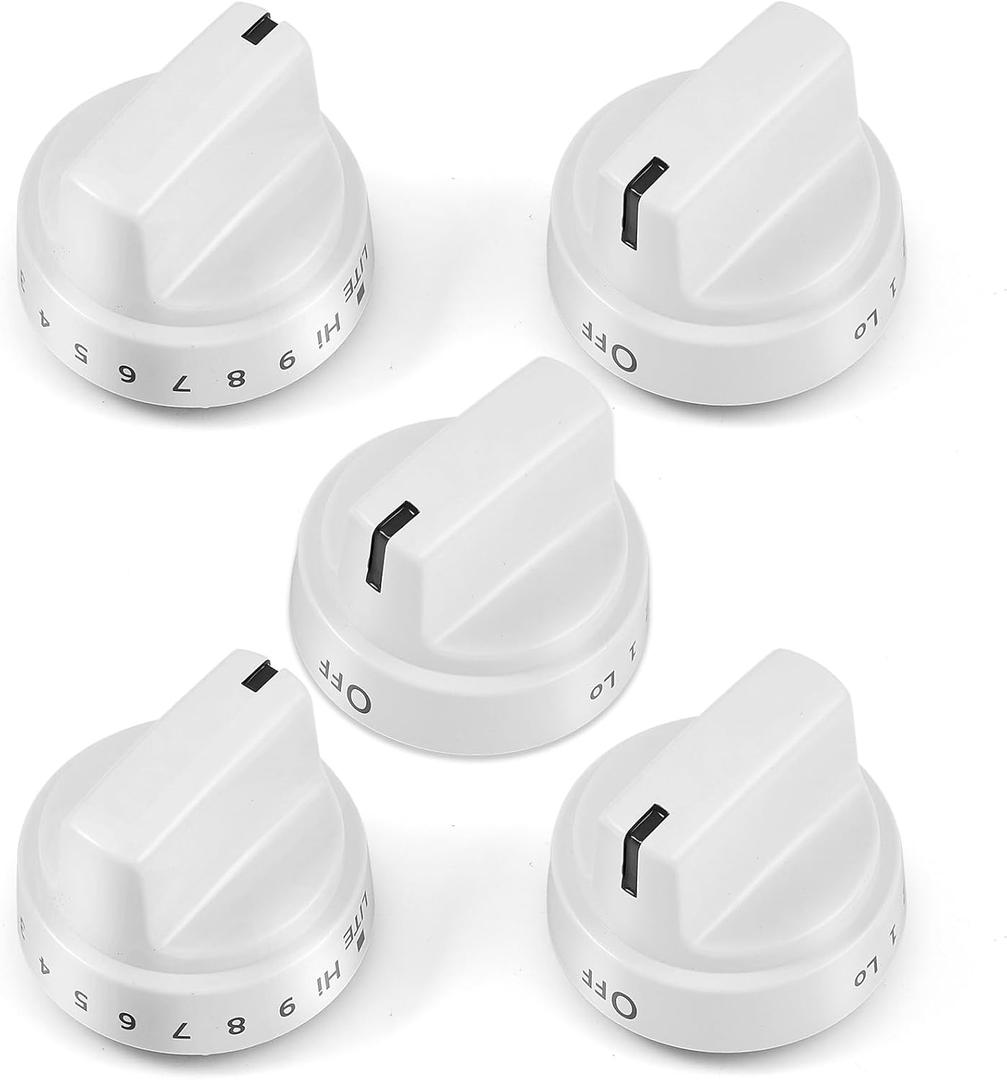 Atgestore WB03X24795 KIP 5G92 Stove Knobs Replacement for GE Stove Parts 222D5793 Burner Cooktop Knobs GE Range Oven Parts General Electric Cooktop Surface Burner Control Knobs White Plastic, 5 Pcs