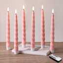 Girimax Pink Flameless Taper Candles with Remote, Spiral Candles Battery Operated, Flickering LED Wax Candlesticks Set of 6