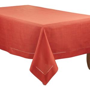 SARO LIFESTYLE Rochester Collection Hemstitched Border Tablecloth, 70"x140", Terracotta