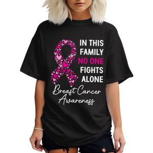 Breast Cancer Shirt Pink Ribbon Shirts for Women Breast Cancer Aweness Tshrit - Gift for Her (Black, L)