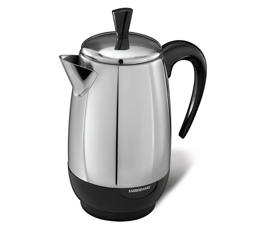 Farberware Electric Coffee Percolator, Stainless Steel Basket, Automatic Keep Warm, No-Drip Spout, 8 Cup
