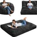 Hobestluk Bean Bag Chair Convertible Beanbag Chairs for Adults, 3 in 1 Bean Bags with Stripe Cover, Adult Bean Bag Chair for Living Room, Bedroom (Black, Full) (Charcoal)