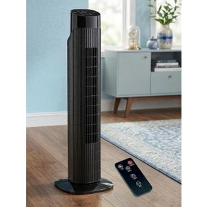 Uthfy Tower Fan for Bedroom, 120 Oscillating Standing Fan with Quiet Sleep Mode, 3 Speeds & 3 Modes, 7.5H Timer, Remote/Touch Control, Bladeless Floor Fans for Living Room, Office, Charcoal Black