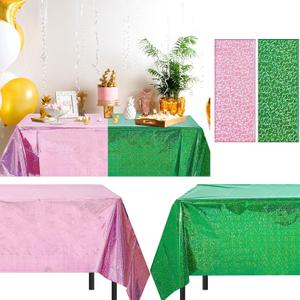 2 Pcs Witch Holographic Tablecloth for Birthday Party Pink and Green 54" x 108" Witch and Princess Themed Decoration Shimmer Iridescent Metallic Plastic Glitter Laser Rectangular Table Covers