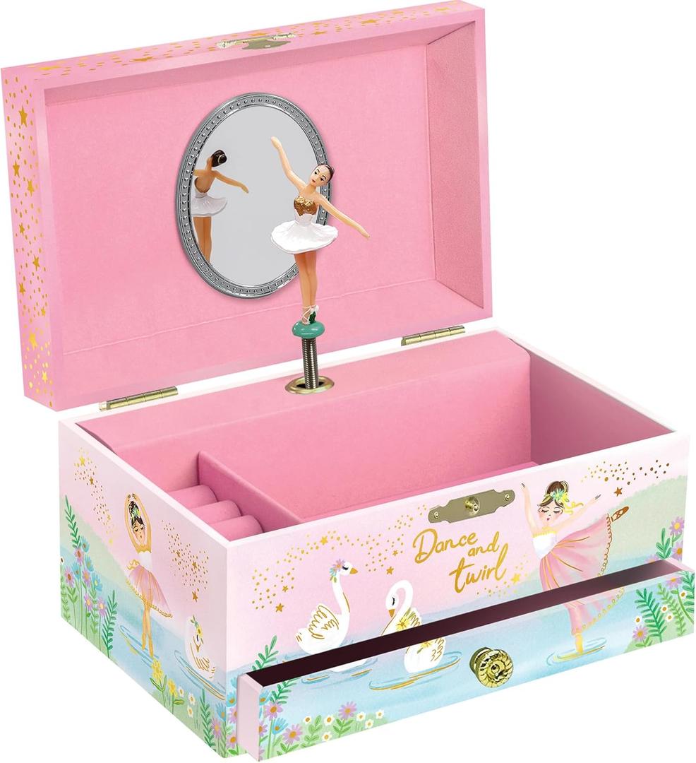 Giggle & Honey Musical Ballerina Jewelry Box for Girls - Kids Dancing Ballerina Music Box with Mirror, Ballet Gifts for Little Girls, Jewelry Boxes, Childrens Birthday Gift, Ages 3-10,Twirling Ballerina