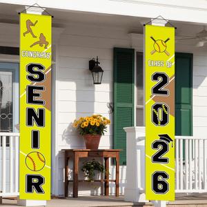Mindsoft 2 Pcs Softball Senior Night 2026 Graduation Decorations Softball Senior Night Porch Door Banner 30 x 180 cm Class of 2026 Wall Sign Decorations for Graduation Party Supplies Outdoor Decor