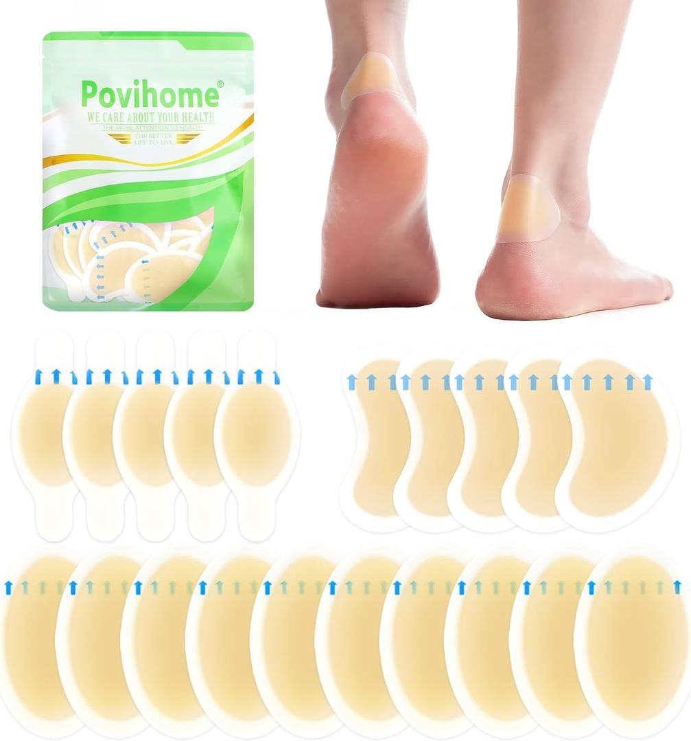2 x Povihome Gel Blister Bandages Blister Cushions - Water Resistant Hydrocolloid Bandages for Foot, Toe, & Heel - Blister Pads for Prevention & Recovery (20 ct, Variety Pack)