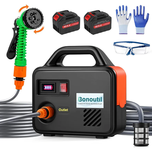 21V Battery Powered Water Pump 240GPH Cordless Water Transfer Pump Battery Operated with Garden Hose Nozzle 7 Spray Modes for Watering Car Washing Tub Fish Tank Inflatable Pool (2 Batteries)