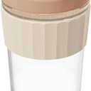 Leak-proof Glass Coffee Mug with Lid Lock, 17 oz Reusable Coffee Cup with Handle, BPA-free, Microwave and Dishwasher Safe (Milk Chocolate)