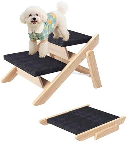 Dog Stairs/Ramp for Bed, Wooden 2-in-1 Foldable Pet Stairs & Ramp, Portable Dog Step Up to 180 Pound for Elderly/Short-Legged Dogs, 2 Steps for Beds, Couch, Cars