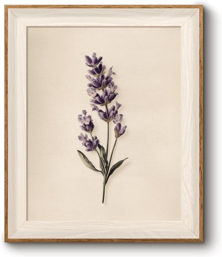 Bzstyleart Vintage Wall Art Decor, Framed Floral Wall Decor Painting Botanical Lavender Natural Picture Canvas Prints Artwork for Living Room Bedroom Bathroom Artwork Decoration 12 X 10 Inch