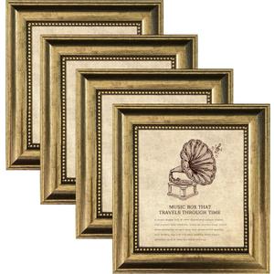 5x5 Picture Frame with Real Glass, 4 set Ornate Vintage Picture Frames for Wall or Tabletop Display, Gold 5 x 5 Frame for Wall home best gift