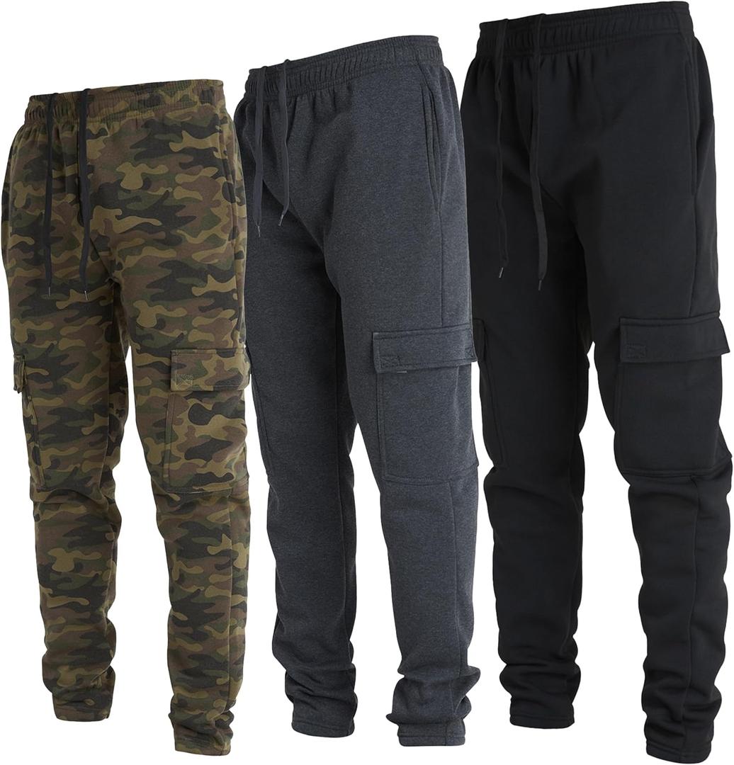Ultra Performance 3 Pack Mens Open Bottom Sweatpants with Pockets, Casual Sweatpants for Men (4X, Charcoal / Green Camo / Black)