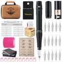 Permanent Eyebrow Makeup Tattoo Pen Kit for Eyebrow Lip Eyeliner Tattoo Machine with 700mAh Wireless Battery 15 pcs Cartridge Needles Microblading Supply(Black Tattoo Kit)