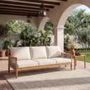 Christopher Knight Home Jara Acacia Wood Outdoor 3 Seater Sofa Couch with Water-Resistant Thick Cushions, Patio Lounge Sofa with Woven Rope Arm, Outdoor Daybed for Porch Garden Balcony, Teak+Beige, Large