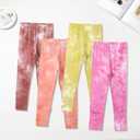 4 Pack Girls Printed Leggings Soft Yoga Pants Kids Tie-Dye Leggings (10-12 Years, Multicolor 10)